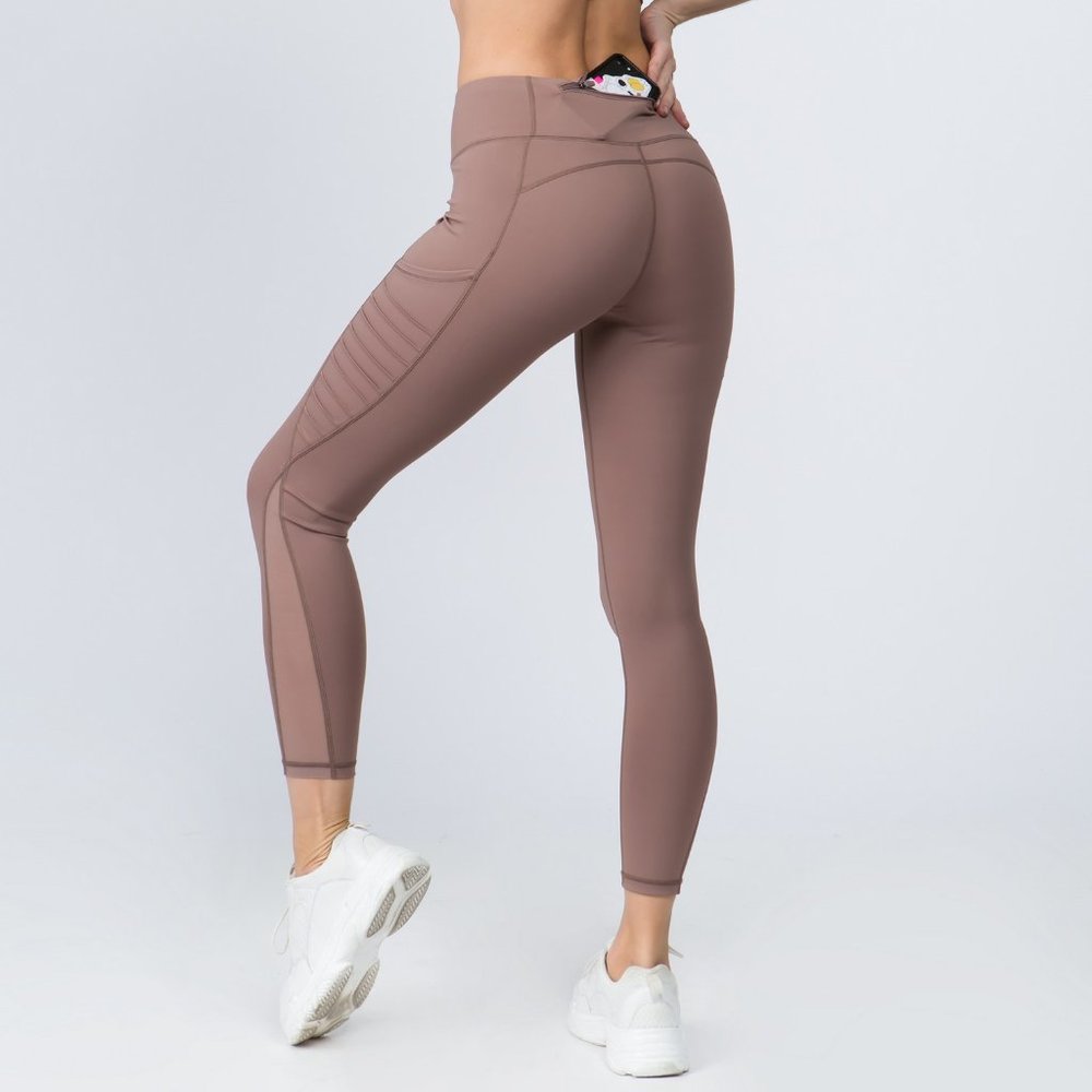 High Waist Mesh Leggings with Moto Pockets
